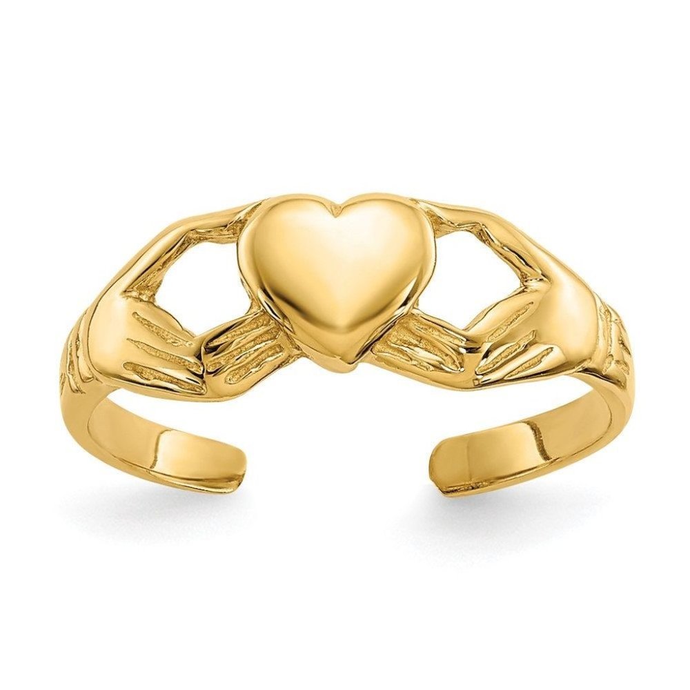 14k Yellow Gold Solid Toe Ring Polished Claddagh … - image 1